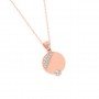 Rose Gold Zircon Studded Disk Pendant With Link Chain