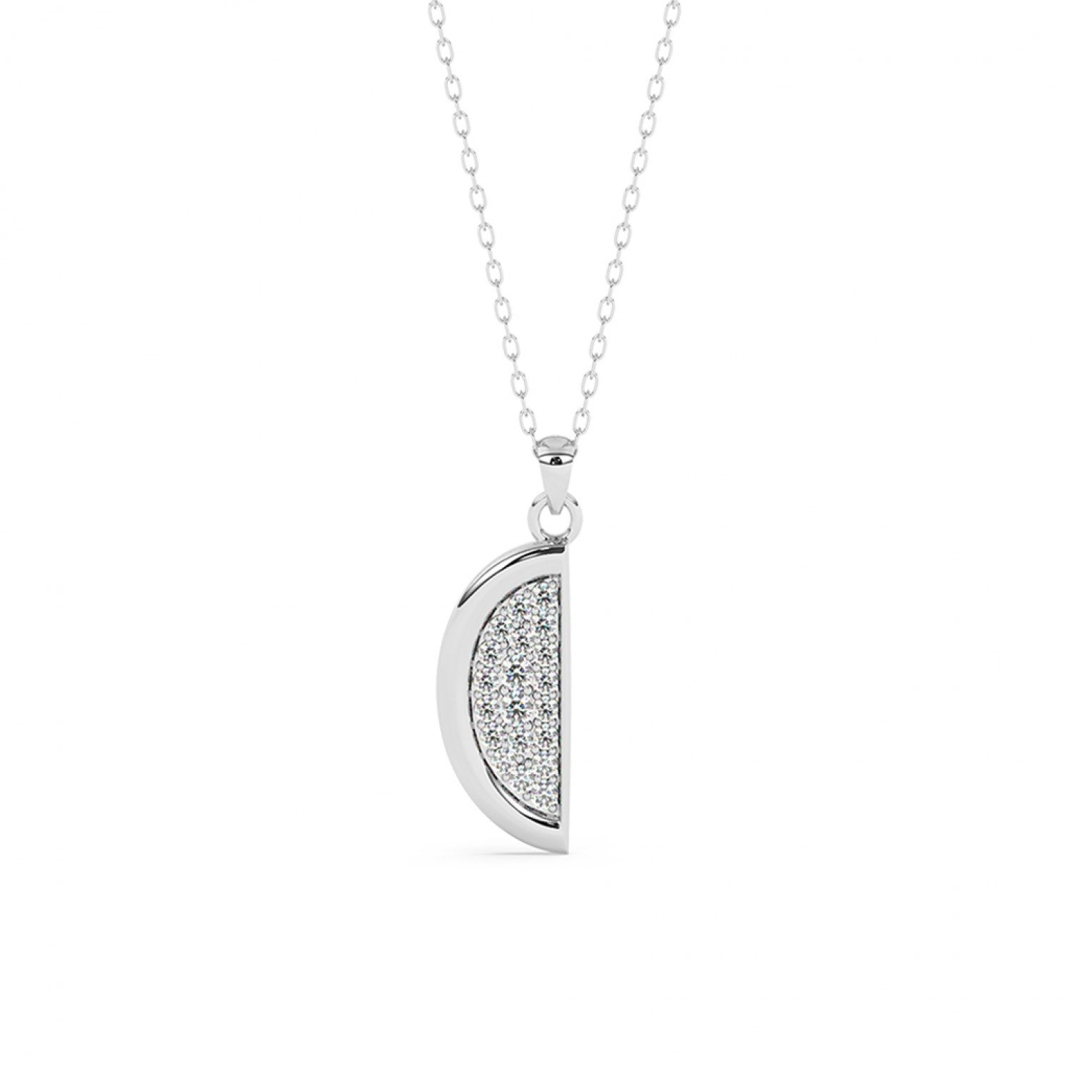 Silver Half Disk Shining Pendant With Link Chain Silver Half Disk Shining Pendant With Link Chain