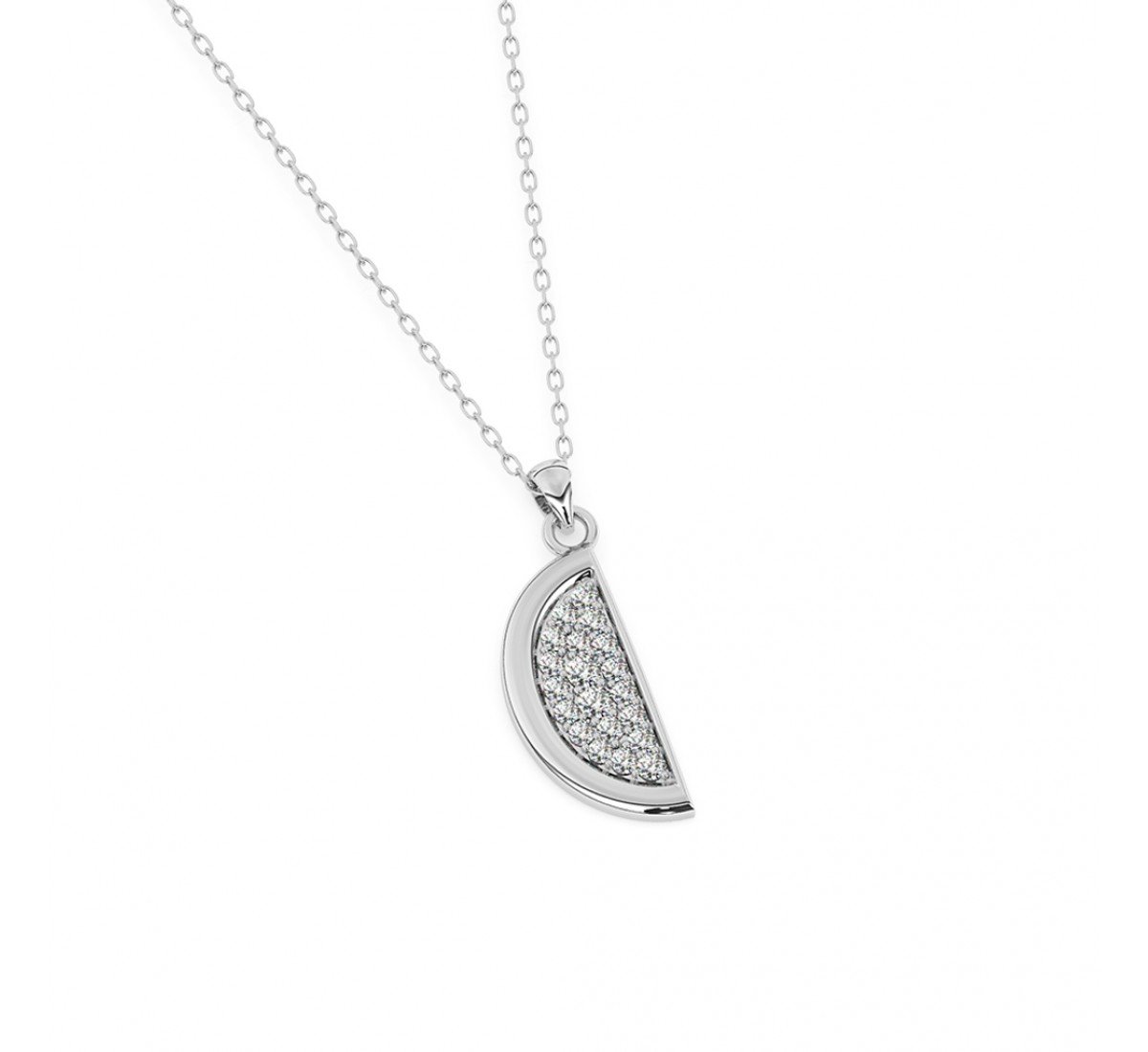 Silver Half Disk Shining Pendant With Link Chain