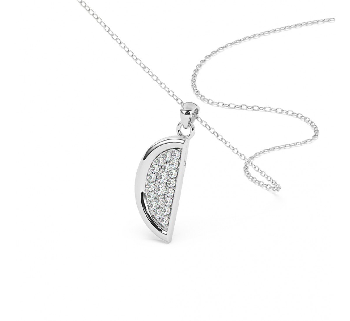 Silver Half Disk Shining Pendant With Link Chain