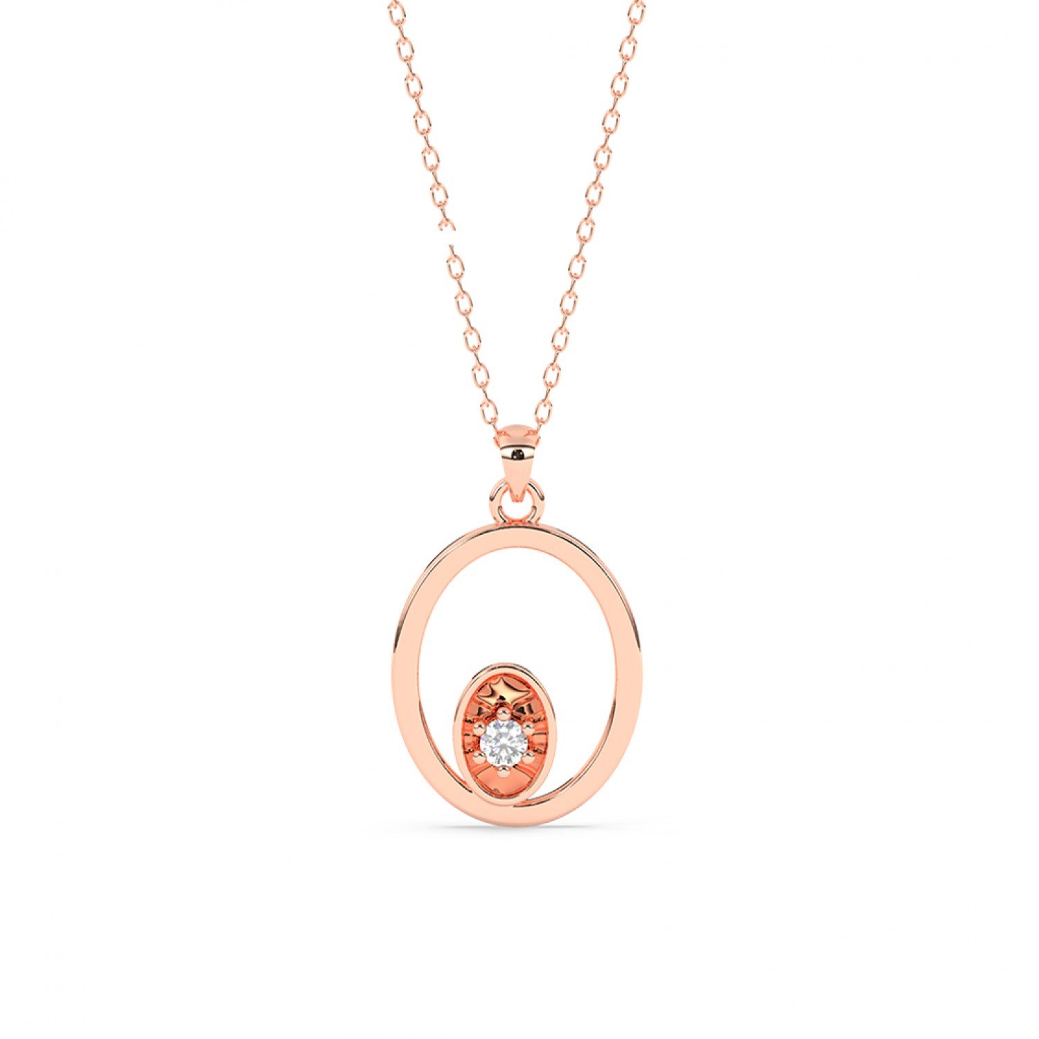 Rose Gold Sparkly Zircon Pendant With Link Chain Rose Gold Sparkly Zircon Pendant With Link Chain