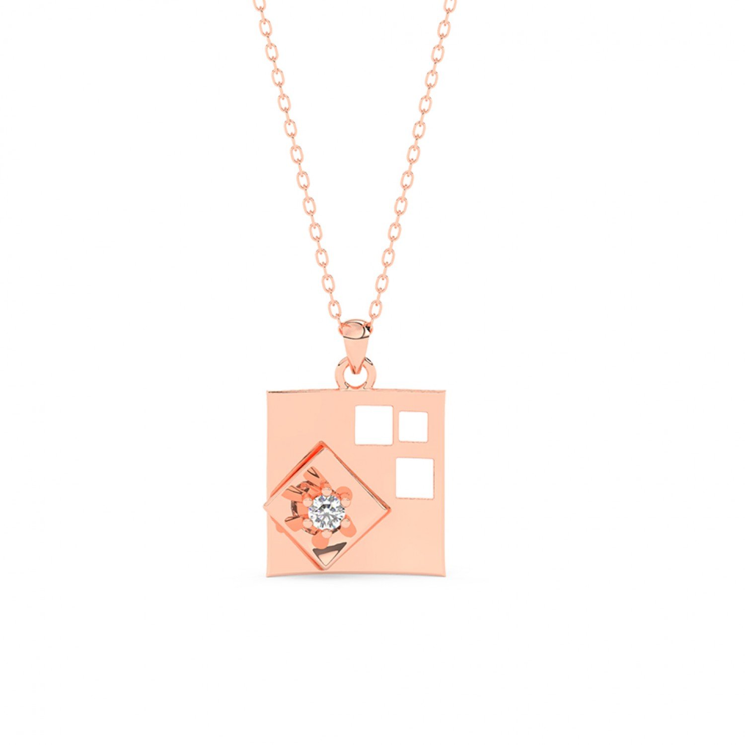 Rose Gold Dual Layer Geometric Pendant With Link Chain Rose Gold Dual Layer Geometric Pendant With Link Chain