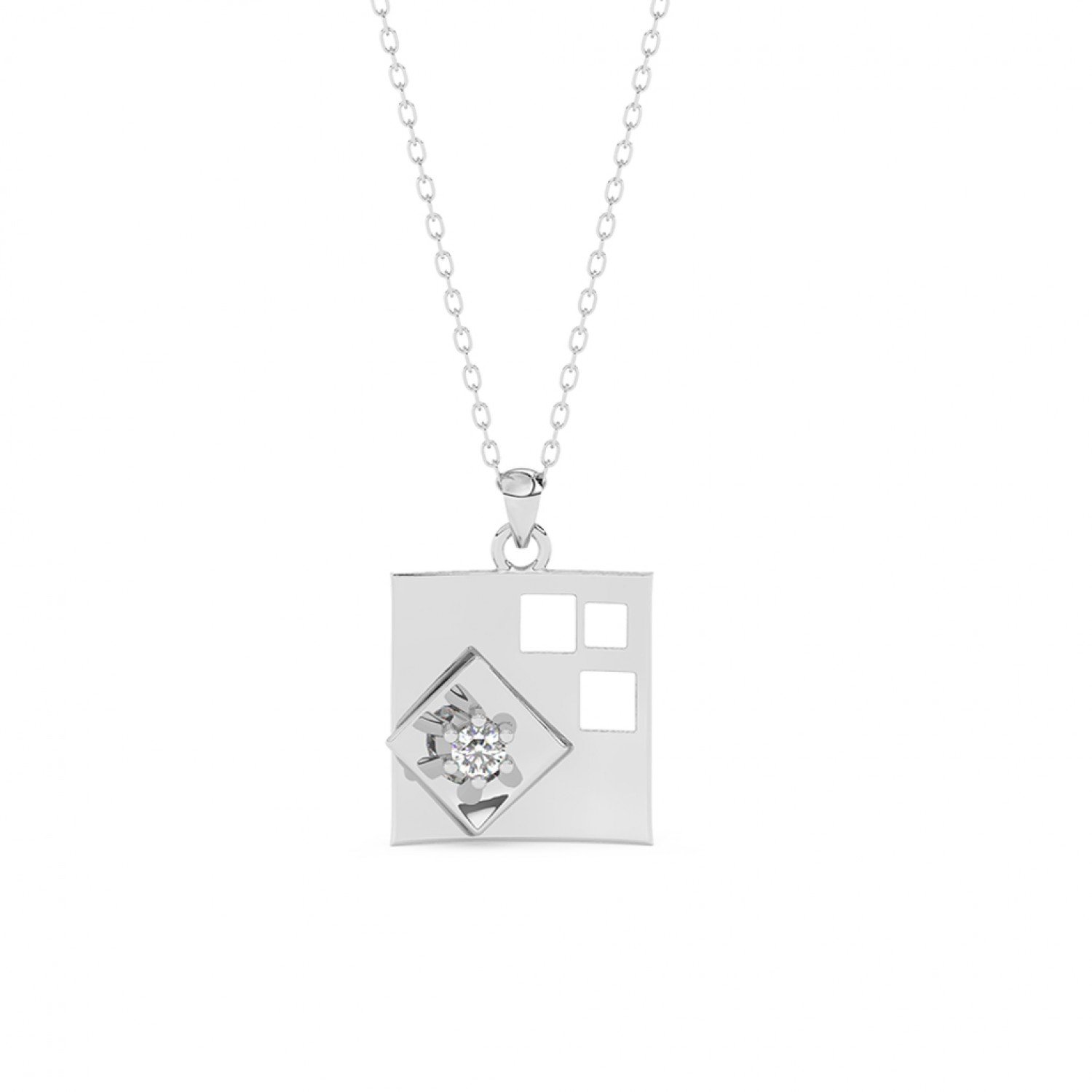 Silver Dual Layer Geometric Pendant With Link Chain Silver Dual Layer Geometric Pendant With Link Chain