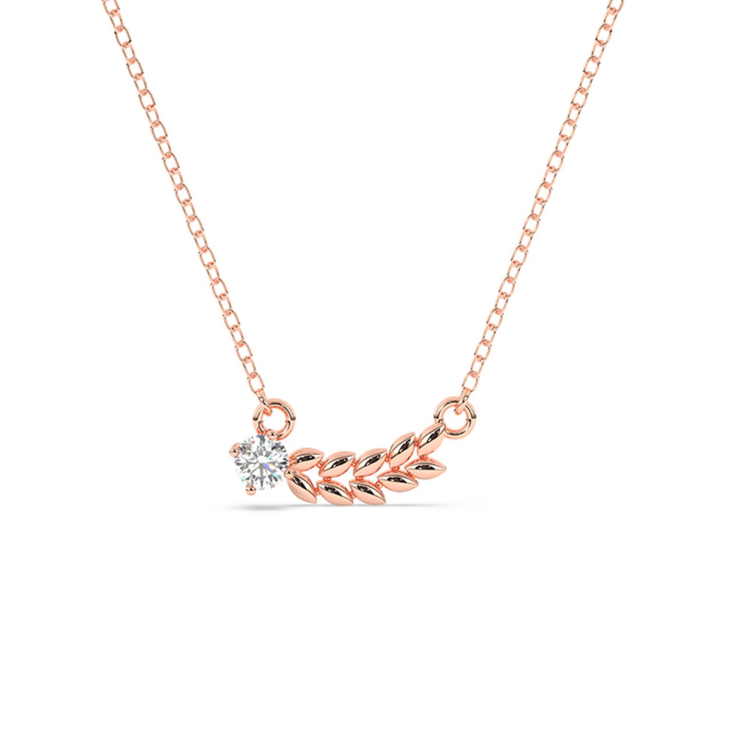 Rose Gold Leaf Solitaire Necklace