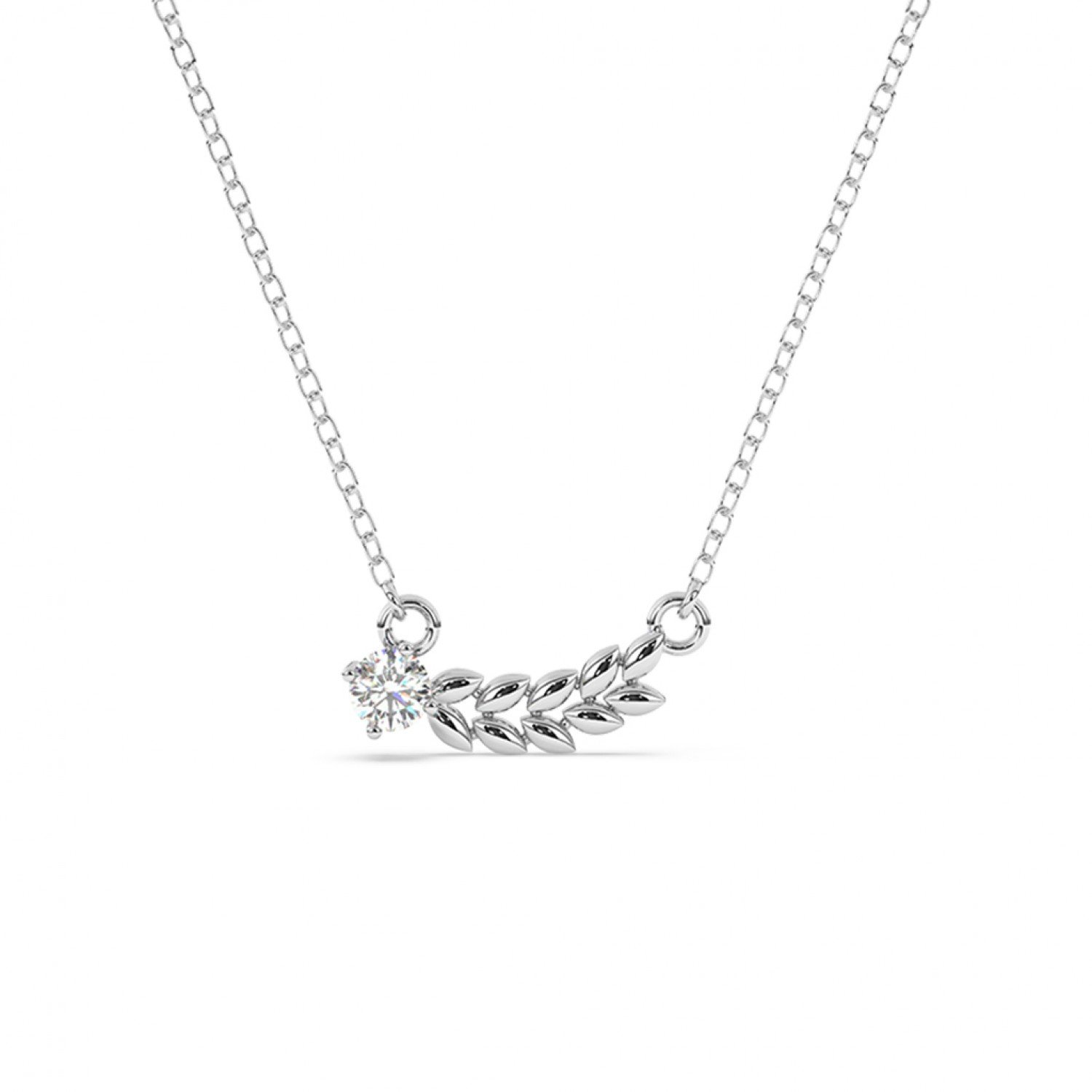 Silver Leaf Solitaire Necklace