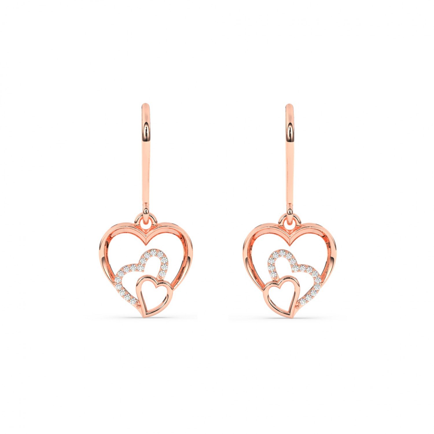 Rose Gold Dual Heart Drop Earrings Rose Gold Dual Heart Drop Earrings