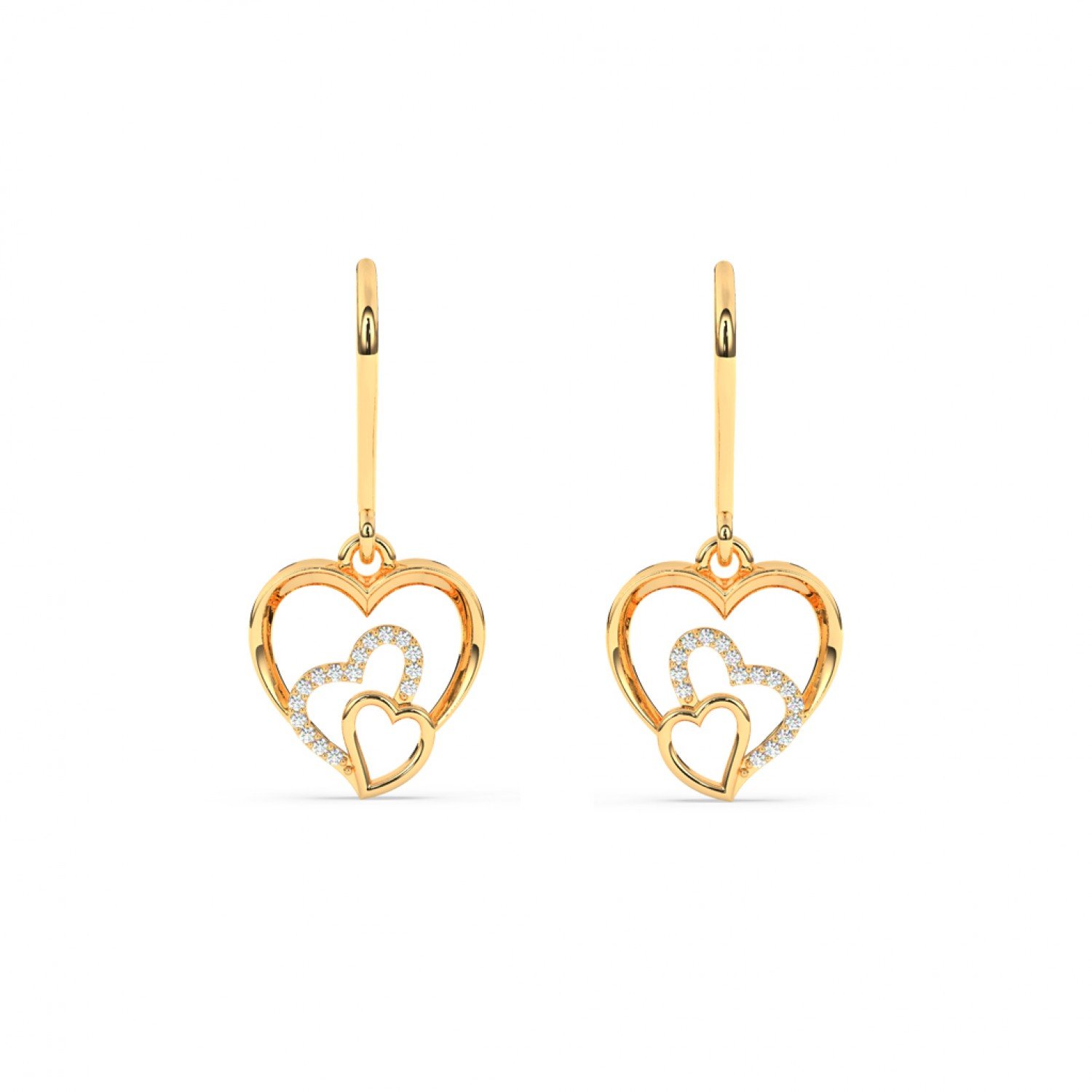 Gold Dual Heart Drop Earrings