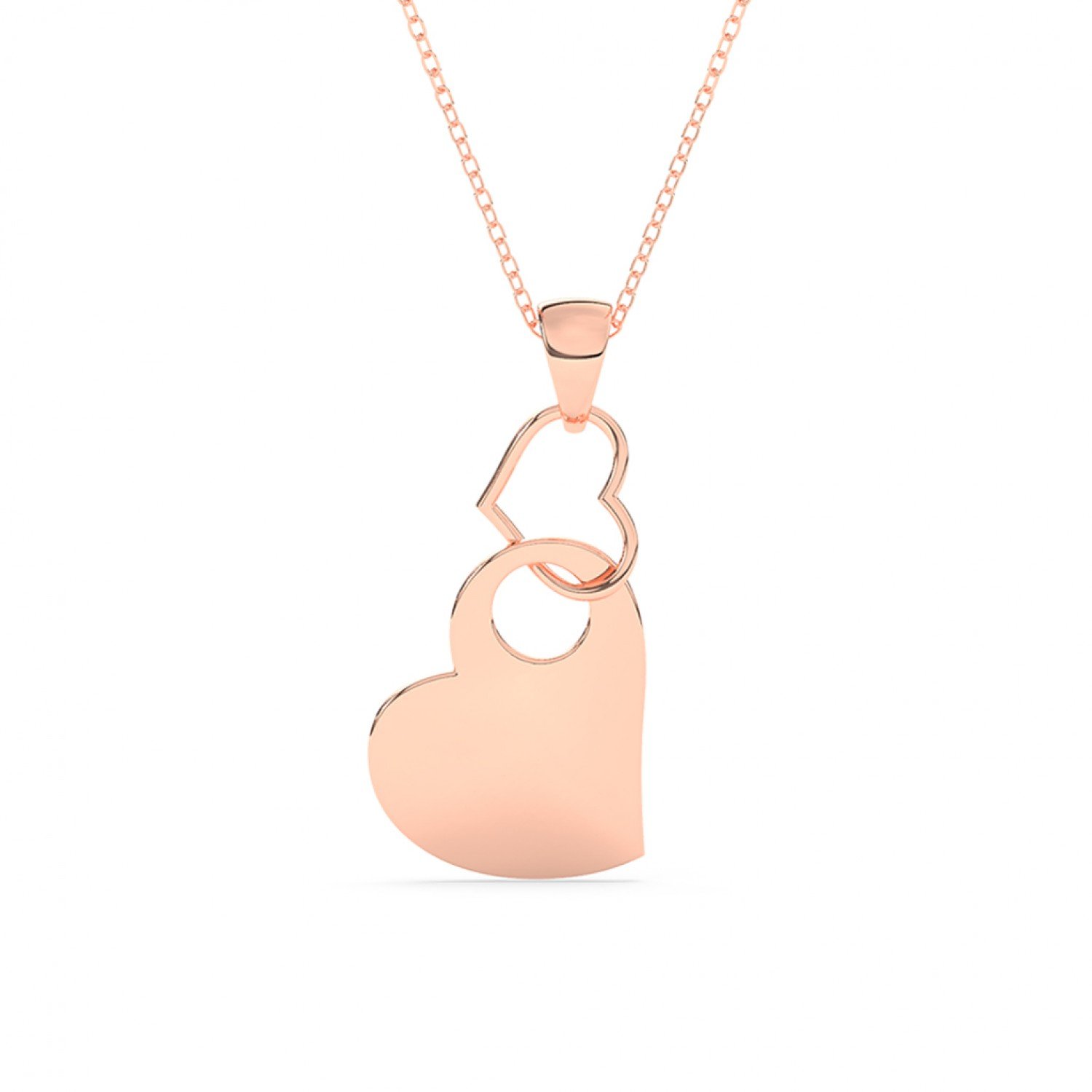Rose Gold Dual Interlocked Heart Pendant With Link Chain Rose Gold Dual Interlocked Heart Pendant With Link Chain