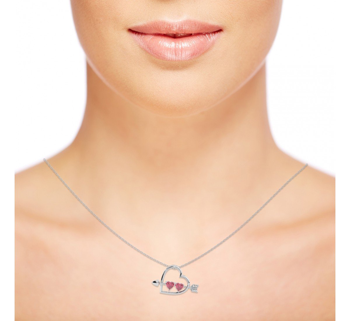Silver Heart With Arrow Pendant With Link Chain