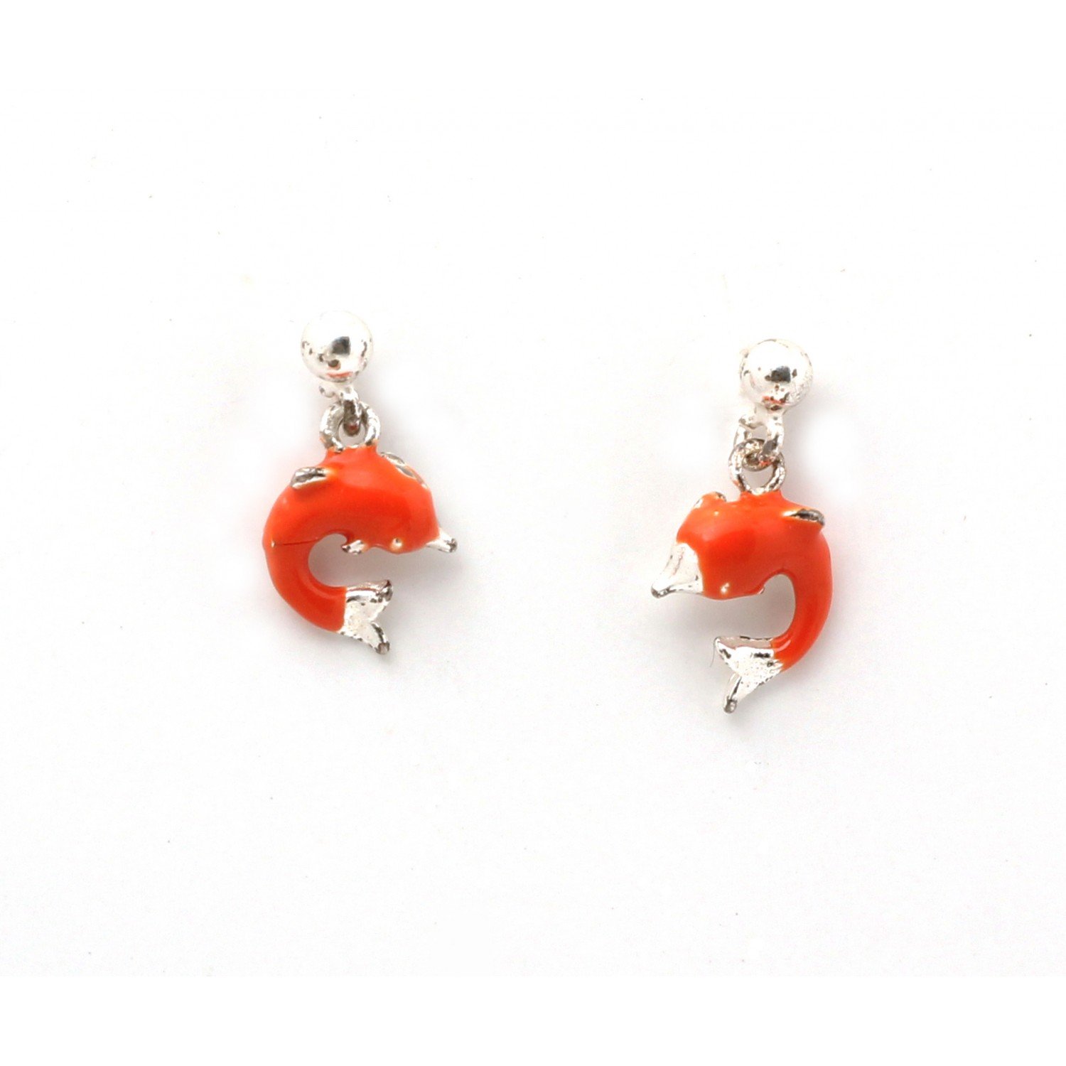 Silver Orange Dolphin Kids Drop Earrings Silver Orange Dolphin Kids Drop Earrings
