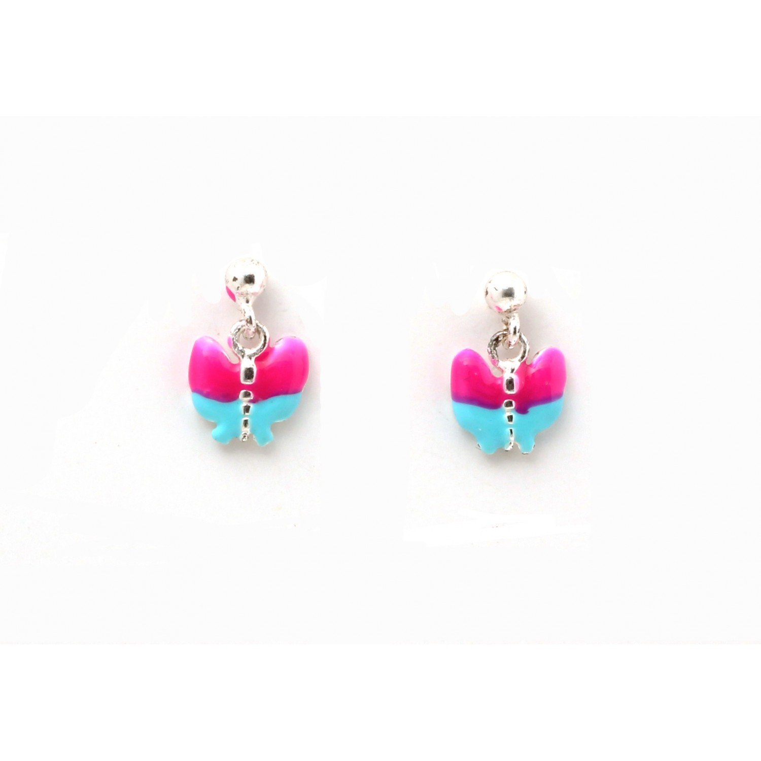 Silver Pink With Blue Butterfly Kids Earrings Silver Pink With Blue Butterfly Kids Earrings