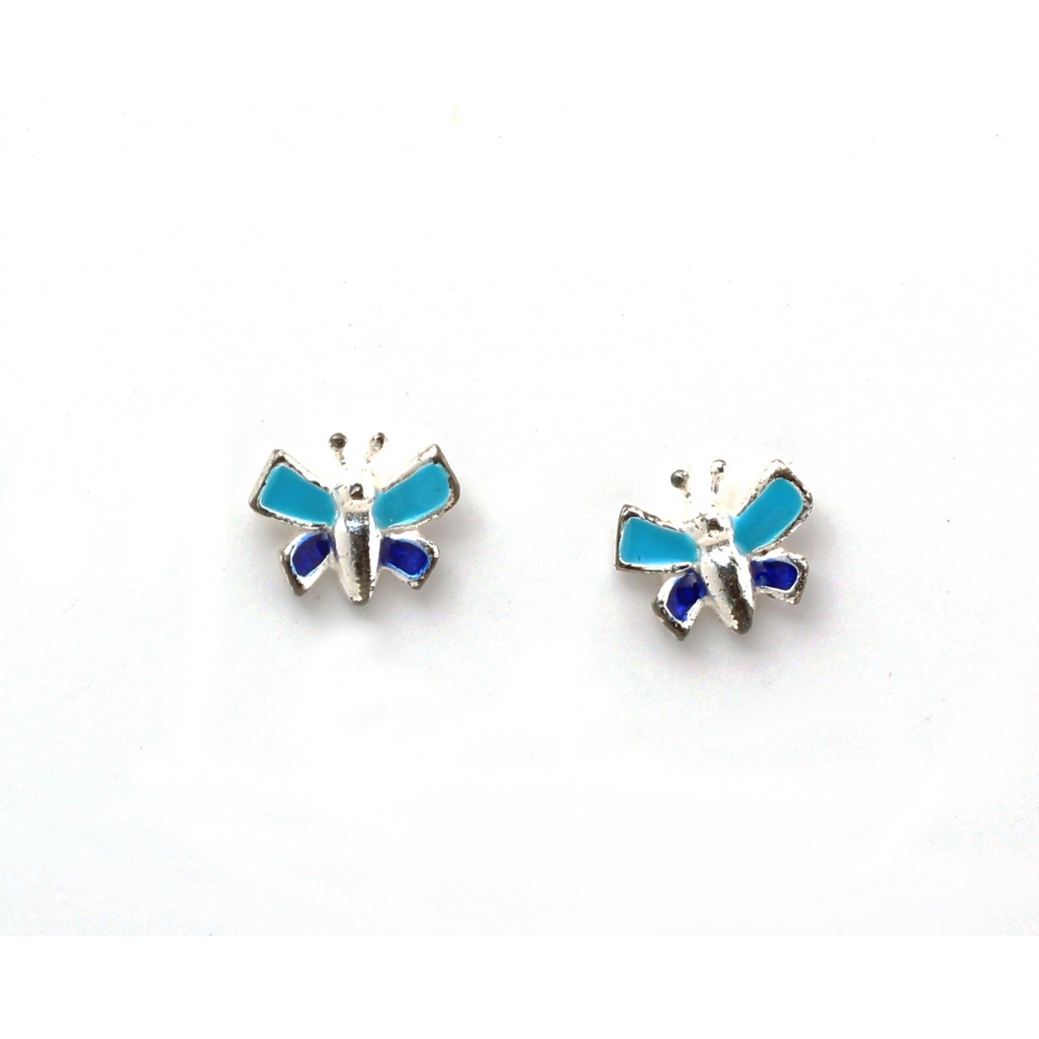 Silver Blue Butterfly Kids Earrings