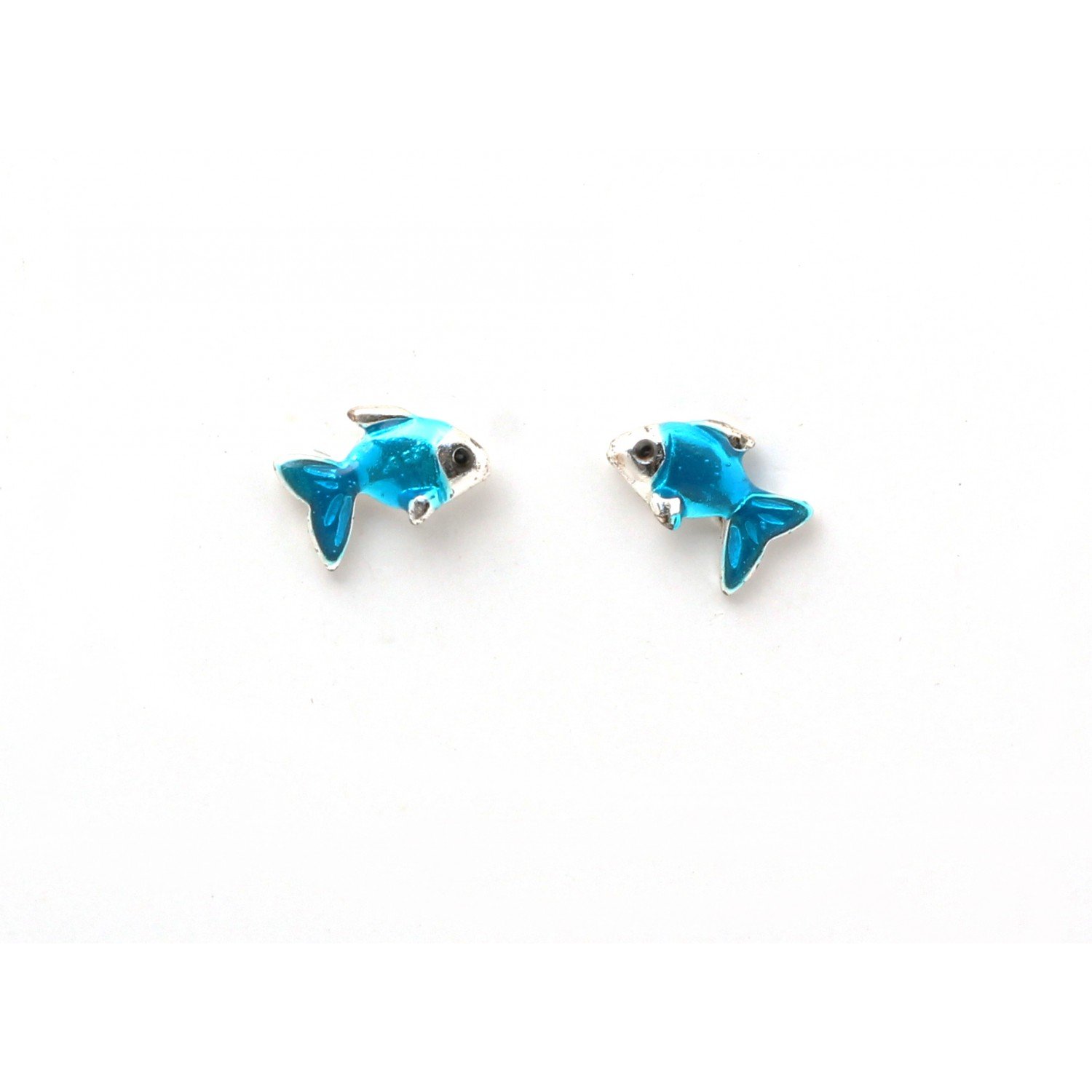 Silver Blue Fish Kids Earrings