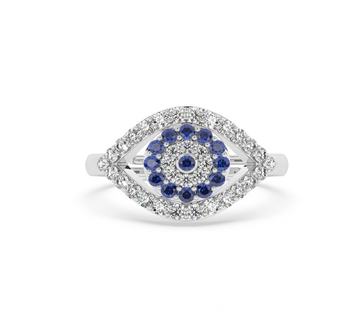 Silver Radiant Blue Stone Studded Evil Eye Ring