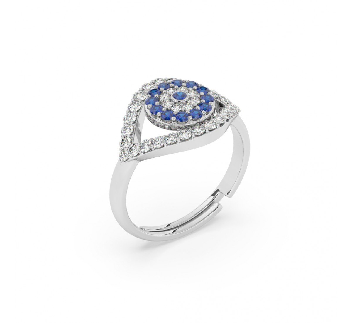 Silver Radiant Blue Stone Studded Evil Eye Ring