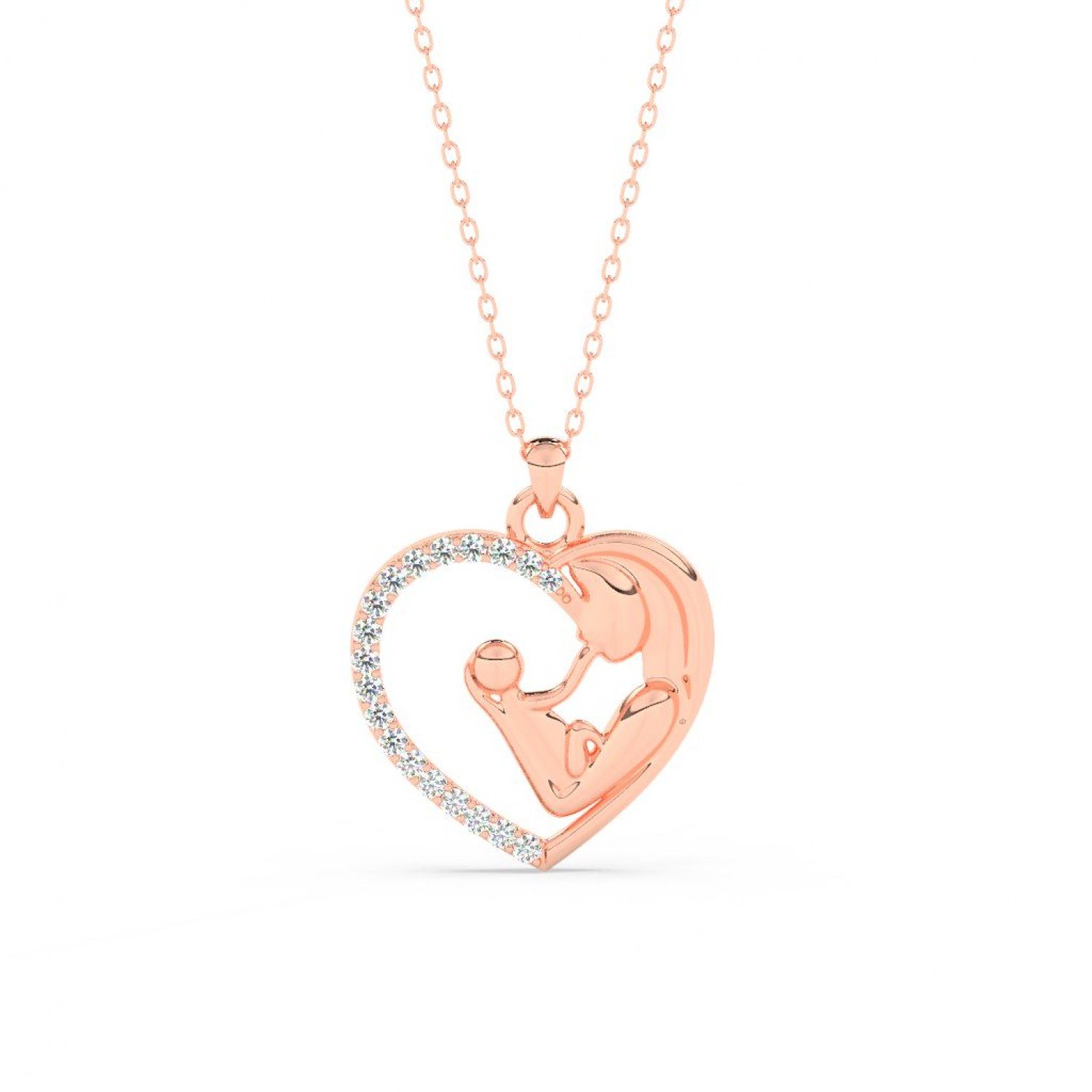 Rose Golden Mother Child Embrace Pendant With Link Chain Rose Golden Mother Child Embrace Pendant With Link Chain
