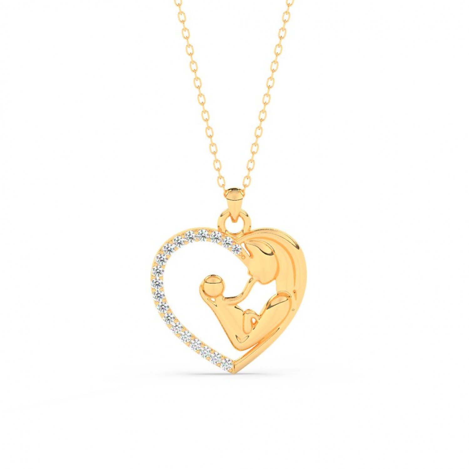 Golden Mother Child Embrace Pendant With Link Chain