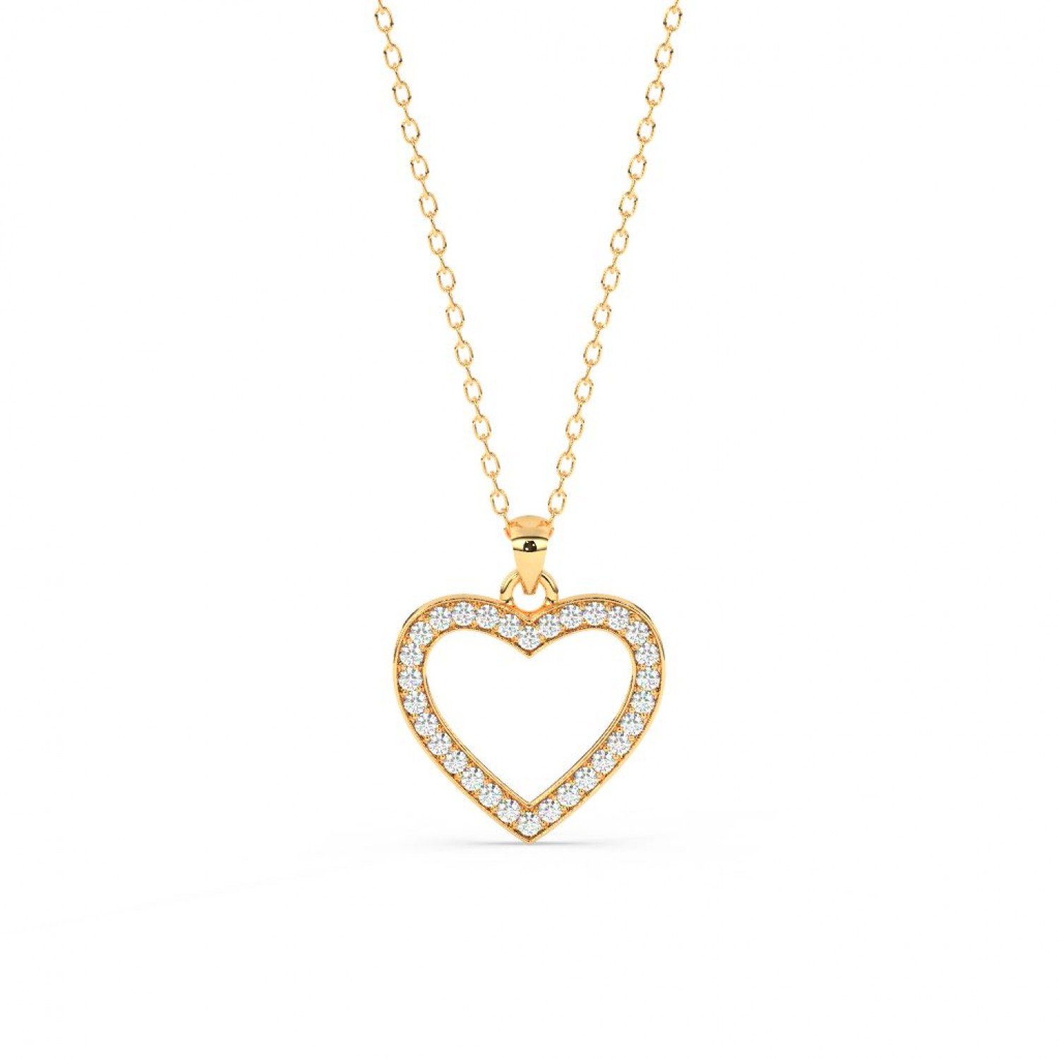 Gold Dazzling Zircon Heart Pendant With Link Chain