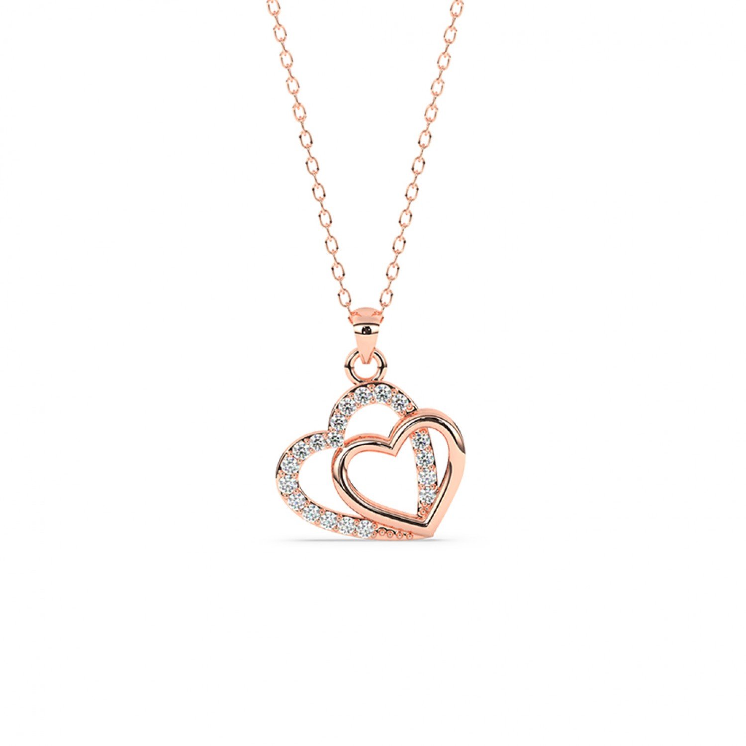 Rose Gold Dual Heart Pendant With Link Chain Rose Gold Dual Heart Pendant With Link Chain