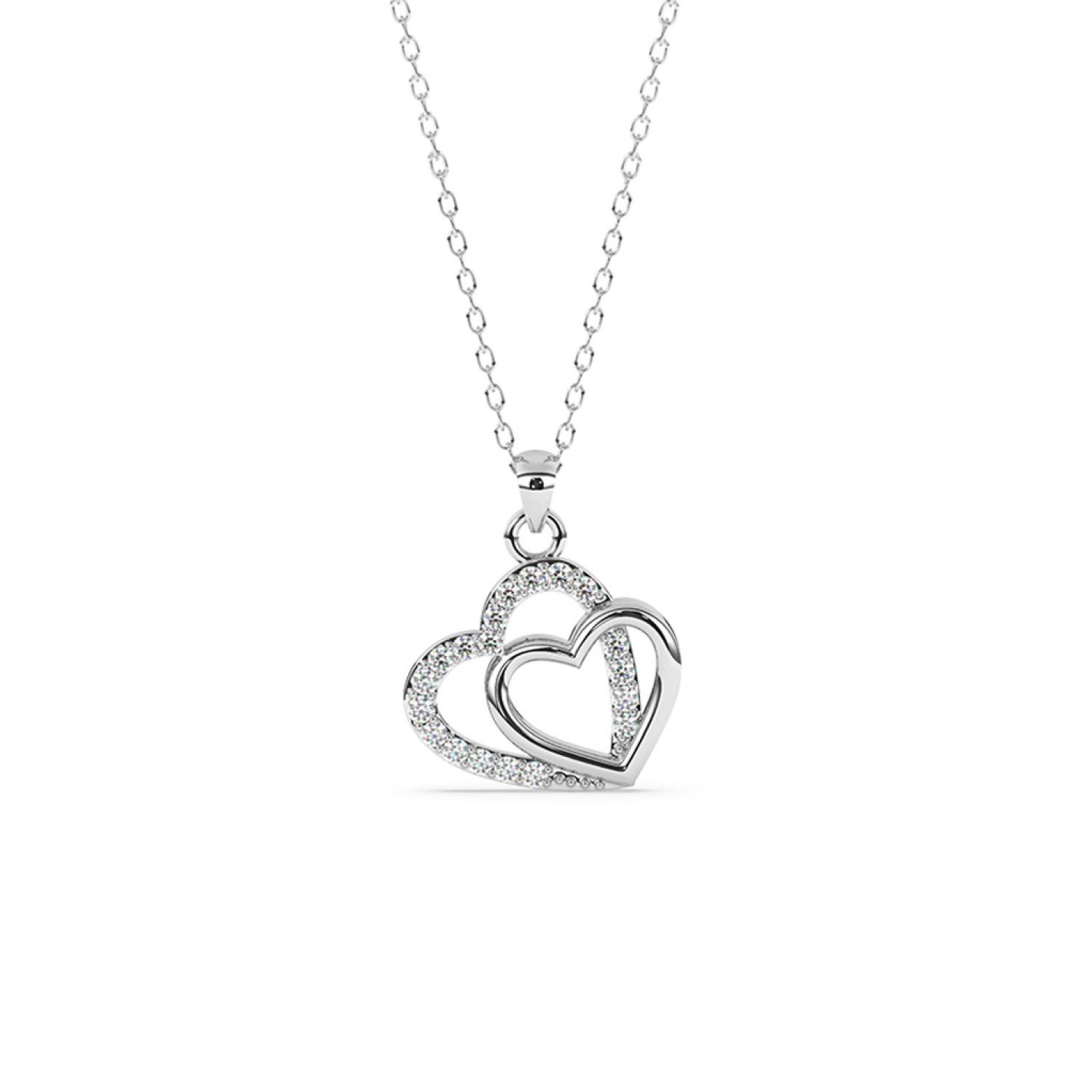 Silver Dual Heart Pendant With Link Chain Silver Dual Heart Pendant With Link Chain