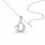 Silver Pearl Crescent Pendant With Link Chain