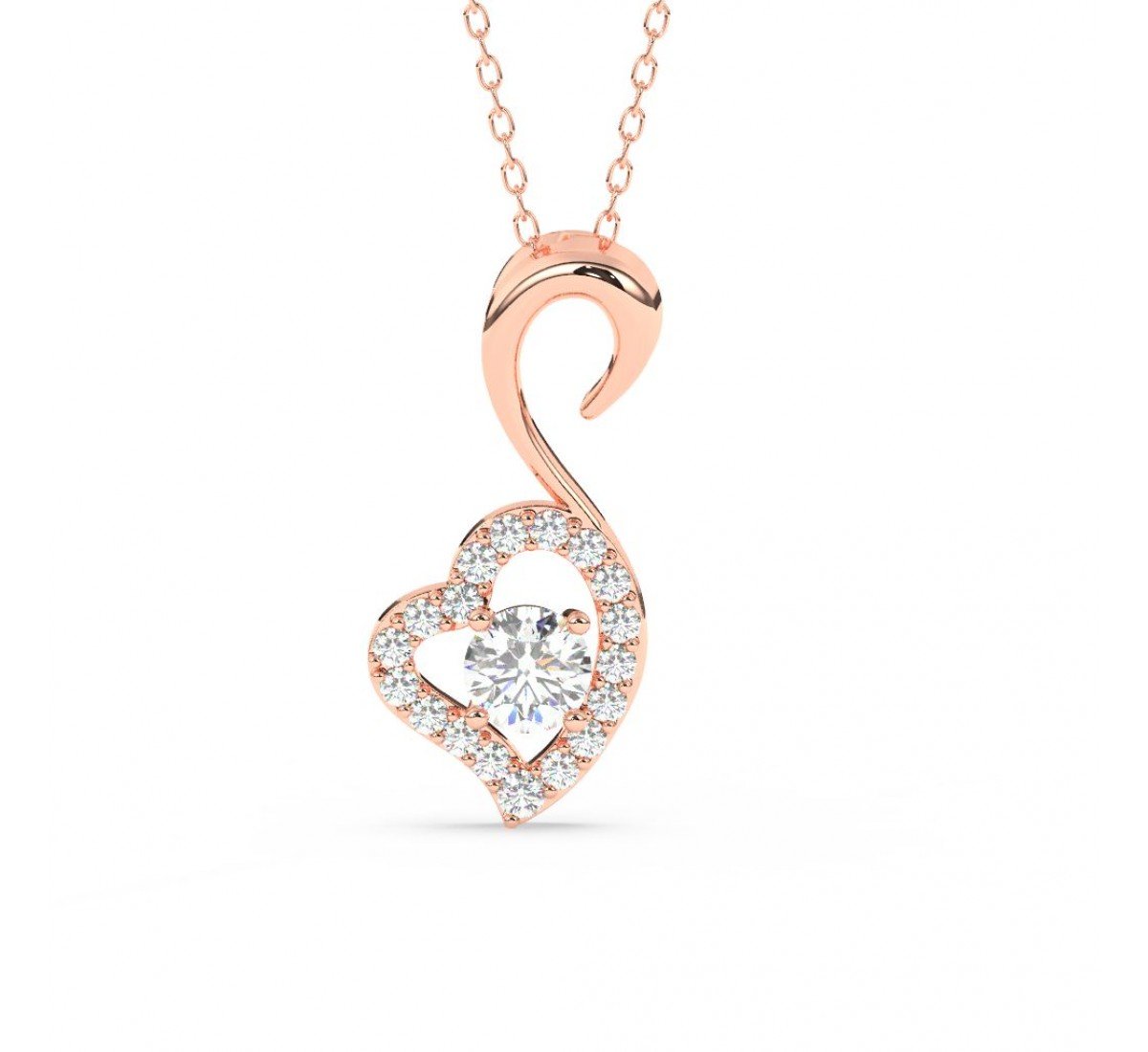 Rose Gold Zircon Swan Pendant With Link Chain