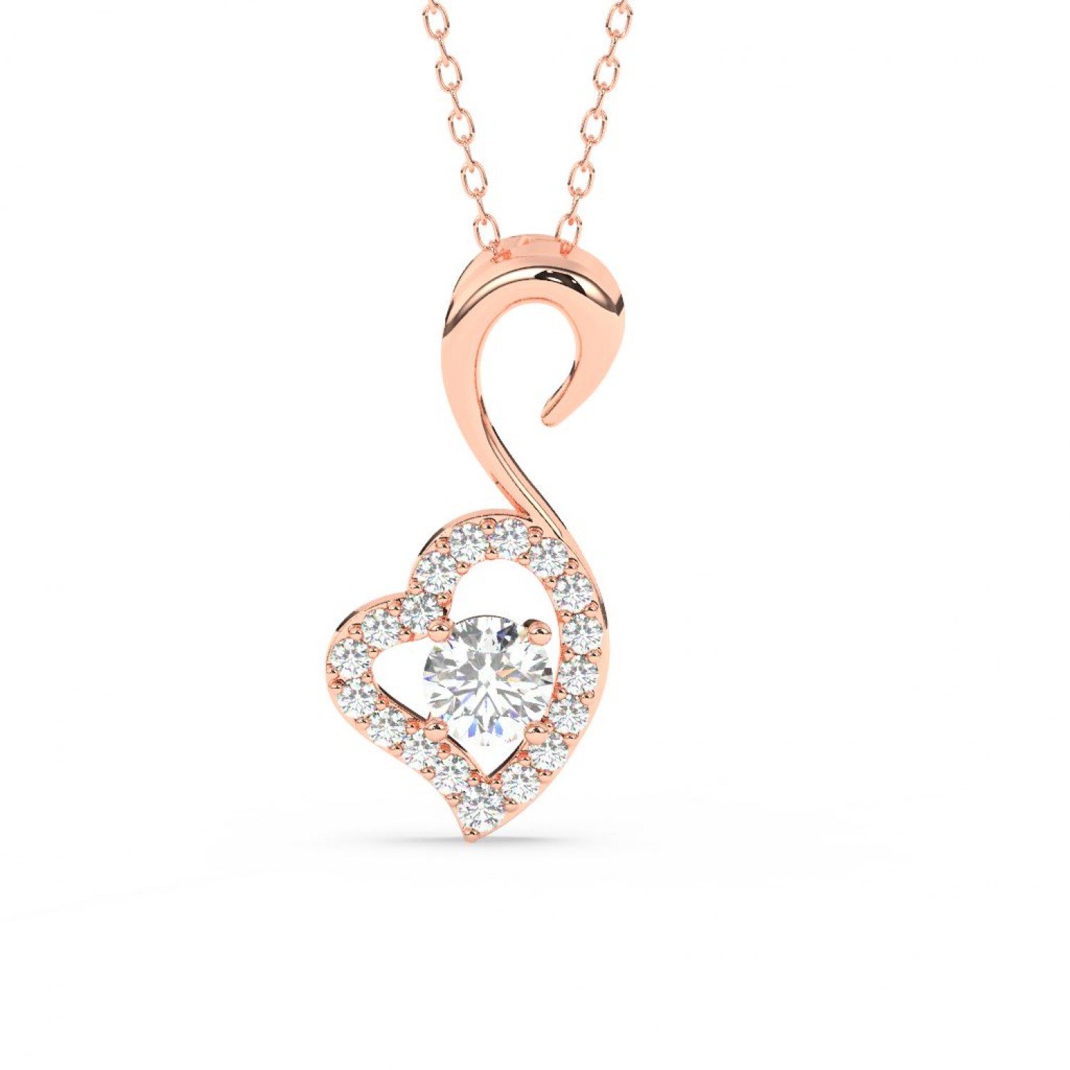 Rose Gold Zircon Swan Pendant With Link Chain Rose Gold Zircon Swan Pendant With Link Chain