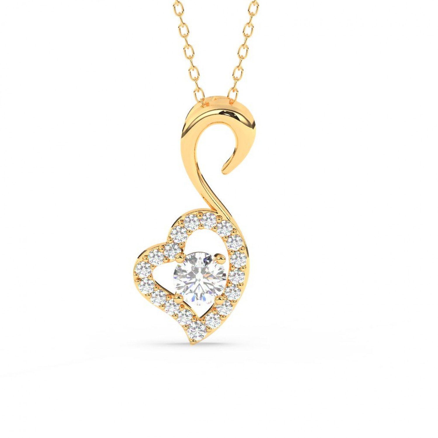 Gold Zircon Swan Pendant With Link Chain