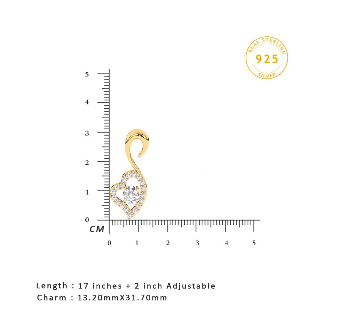 Gold Zircon Swan Pendant With Link Chain
