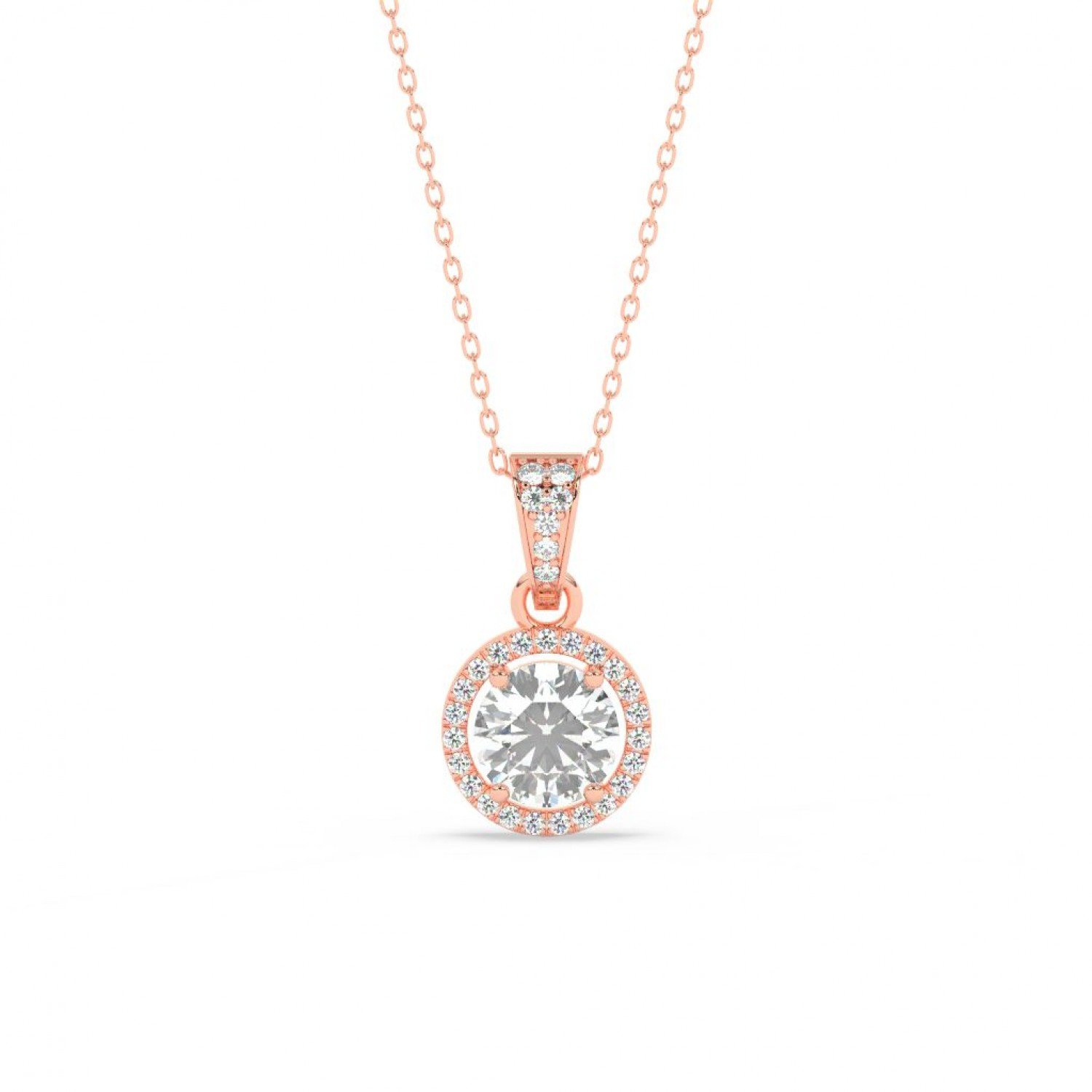 Rose Gold Zircon Round Solitaire Pendant With Link Chain Rose Gold Zircon Round Solitaire Pendant With Link Chain
