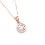 Rose Gold Zircon Round Solitaire Pendant With Link Chain