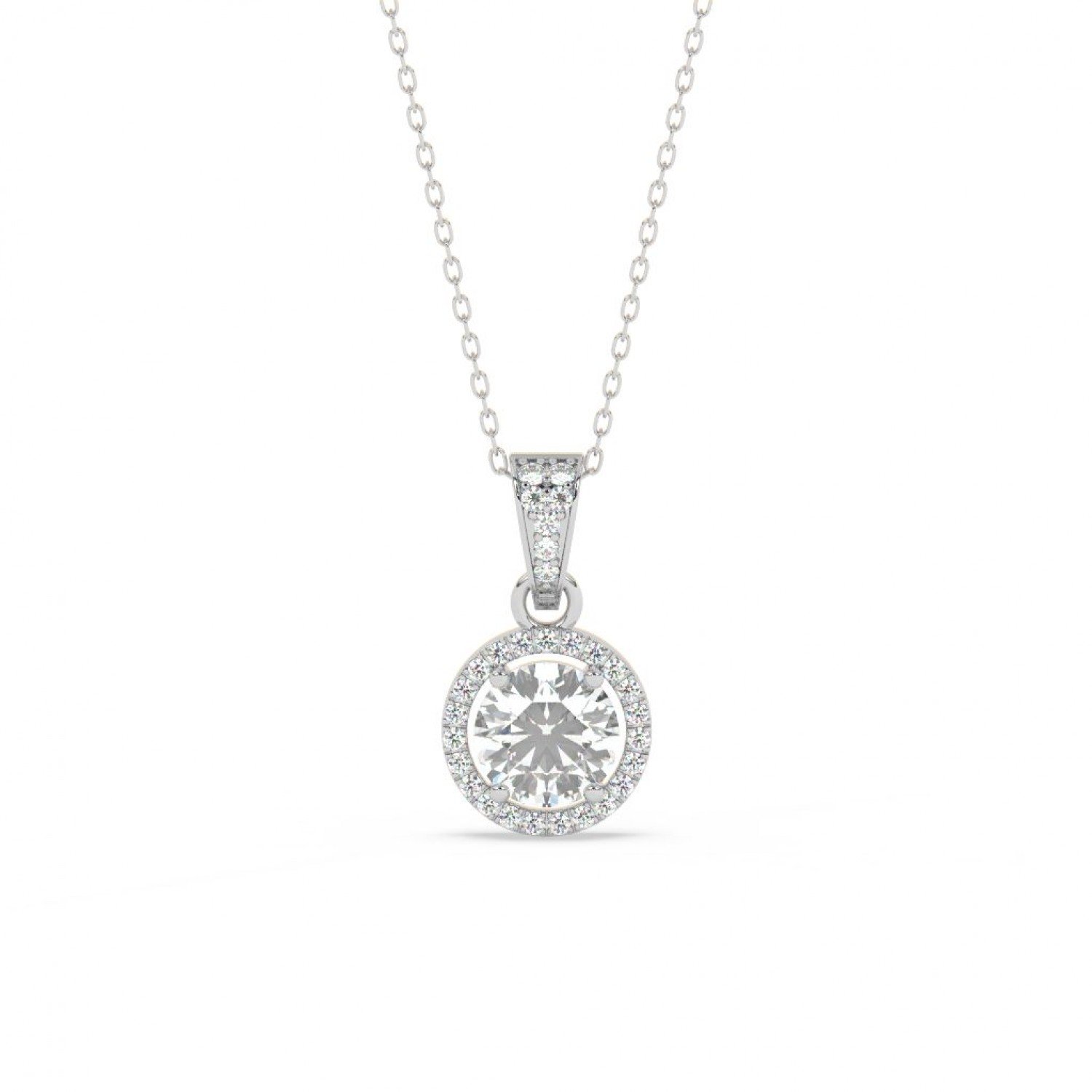 Silver Zircon Round Solitaire Pendant With Link Chain Silver Zircon Round Solitaire Pendant With Link Chain