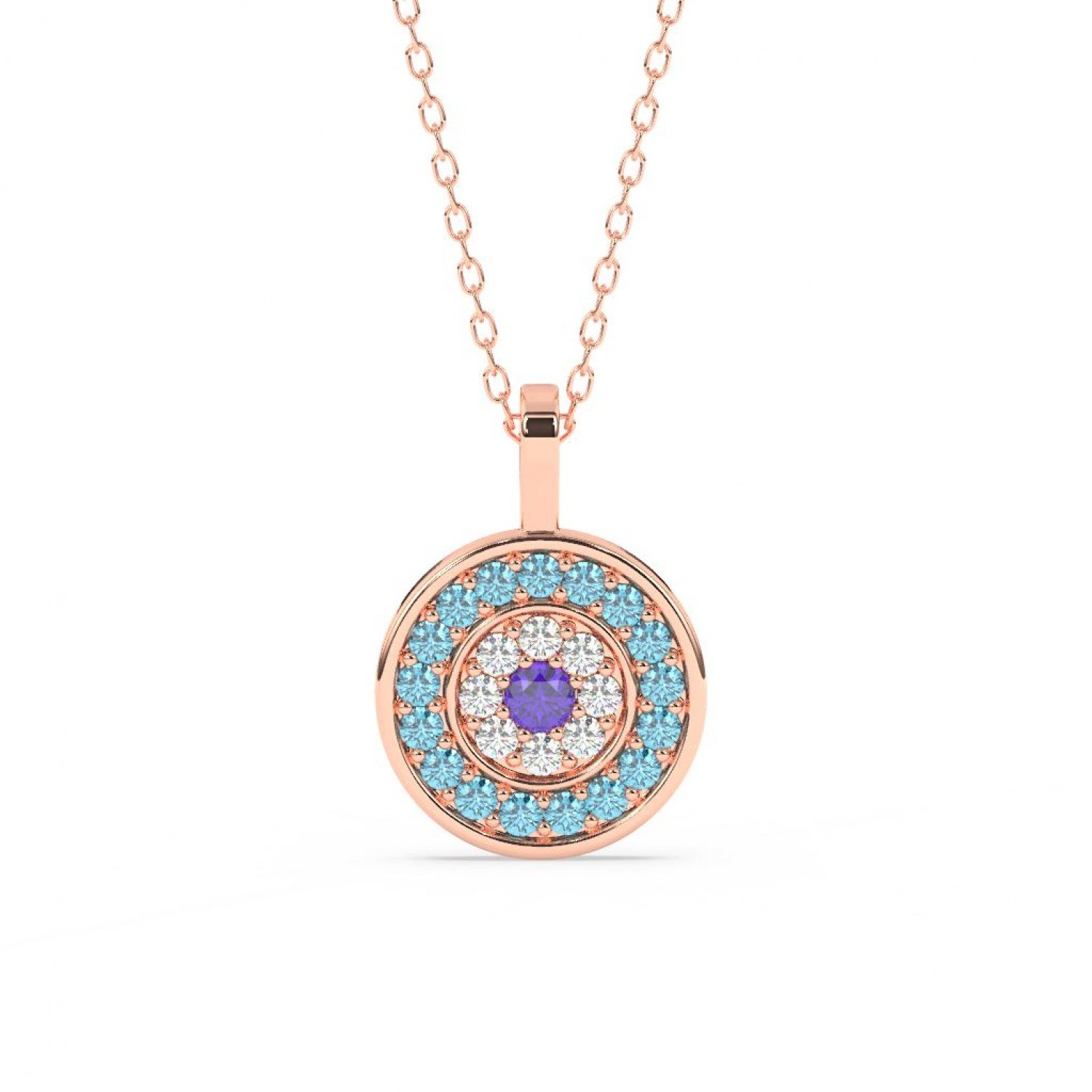 Rose Gold Radiant Blue Disk Pendant Rose Gold Radiant Blue Disk Pendant