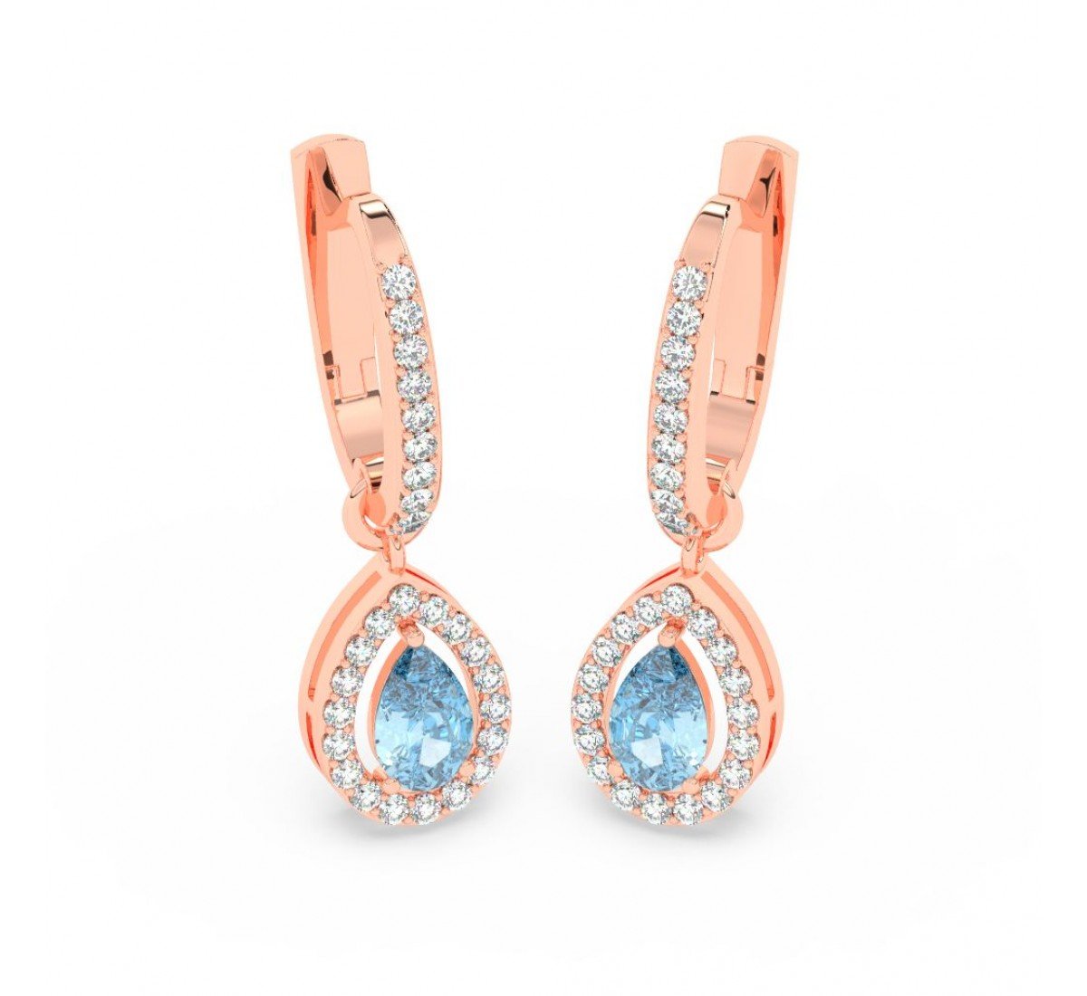 Rose Gold Sparkling Blue Stone Hoop Earrings