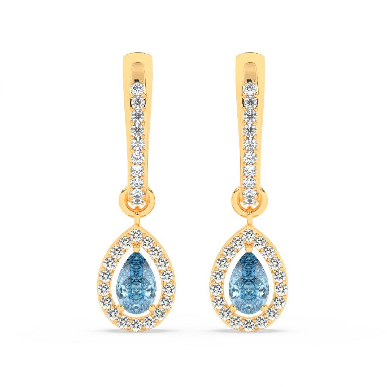 Gold Sparkling Blue Stone Hoop Earrings