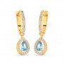 Gold Sparkling Blue Stone Hoop Earrings
