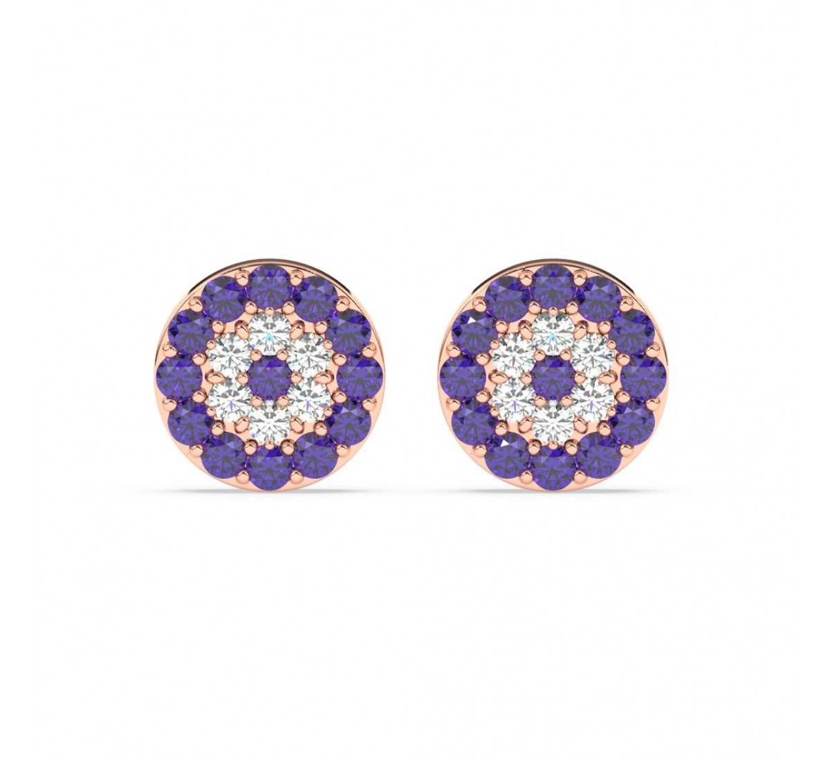 Rose Gold Radiant Blue With Zircon Disk Earrings