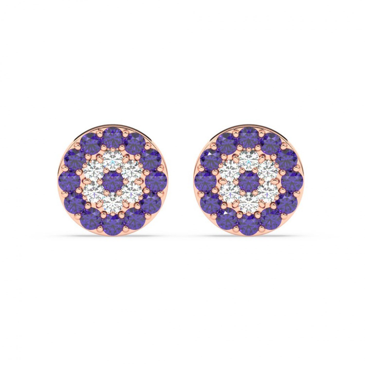 Rose Gold Radiant Blue With Zircon Disk Earrings Rose Gold Radiant Blue With Zircon Disk Earrings