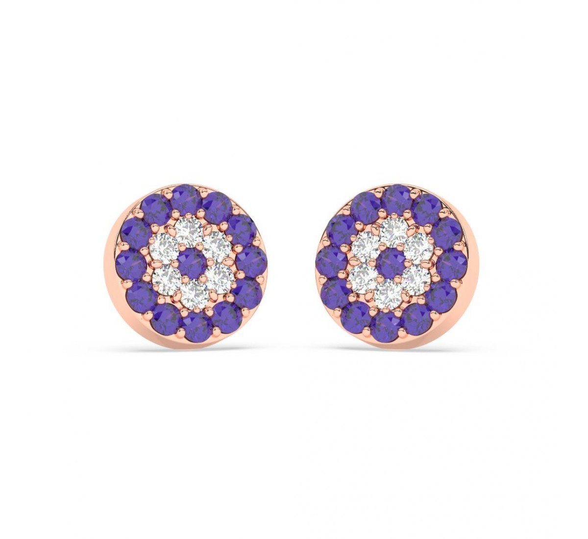 Rose Gold Radiant Blue With Zircon Disk Earrings