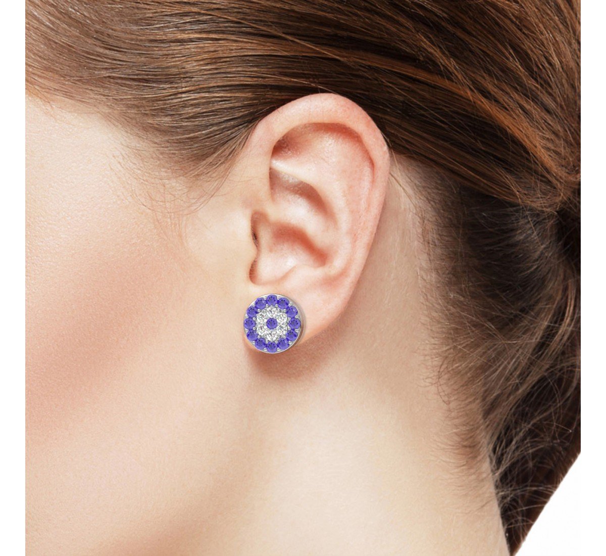 Silver Radiant Blue With Zircon Disk Earrings