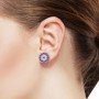 Gold Radiant Blue With Zircon Disk Earrings
