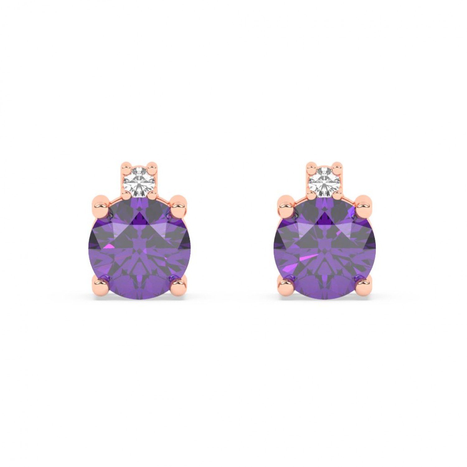 Rose Gold Purple Stone Shining Earrings