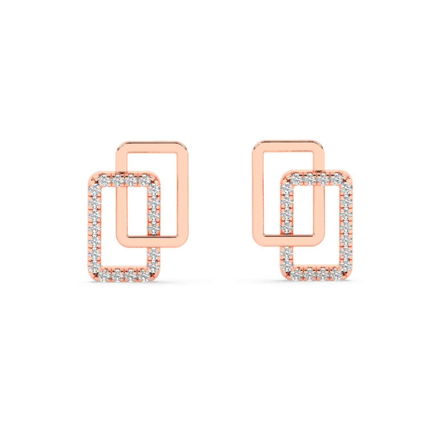 Rose Gold Geometric Shape Zircon Studded Earrings