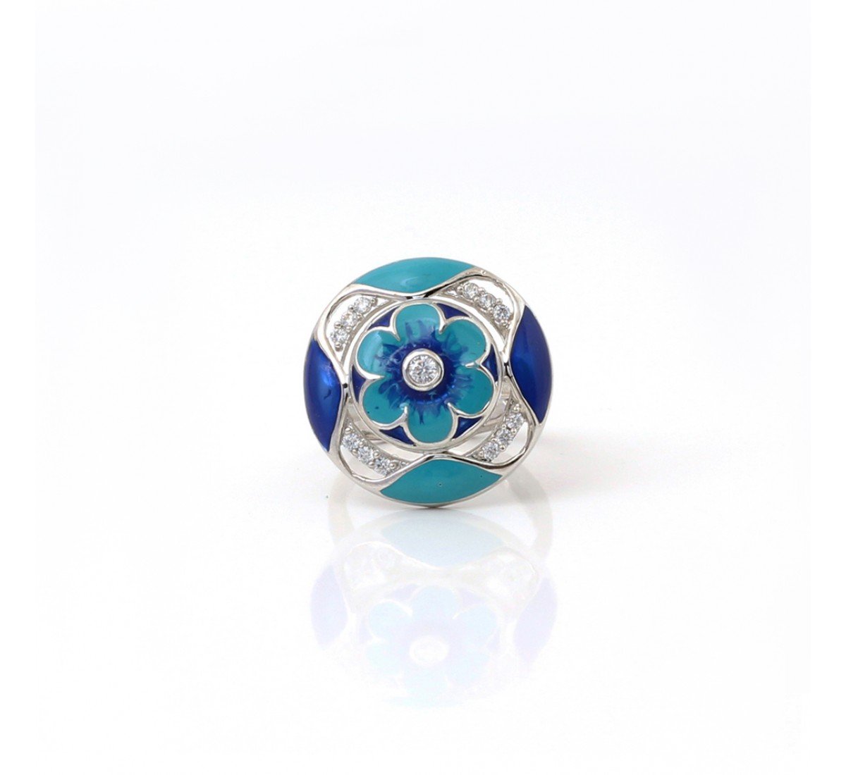 Silver Aquamarine Blue Floral Cocktail Ring