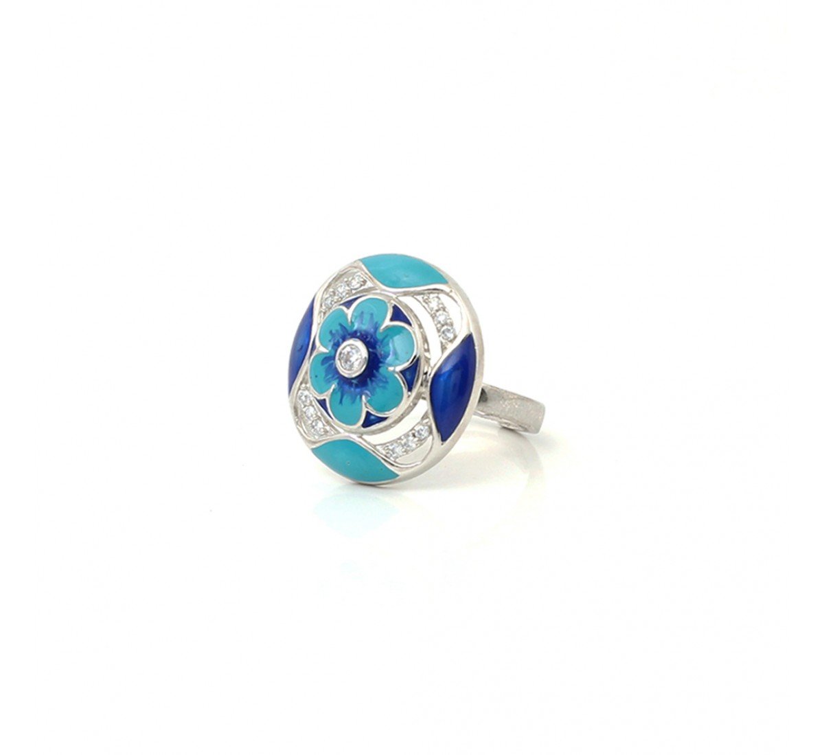 Silver Aquamarine Blue Floral Cocktail Ring