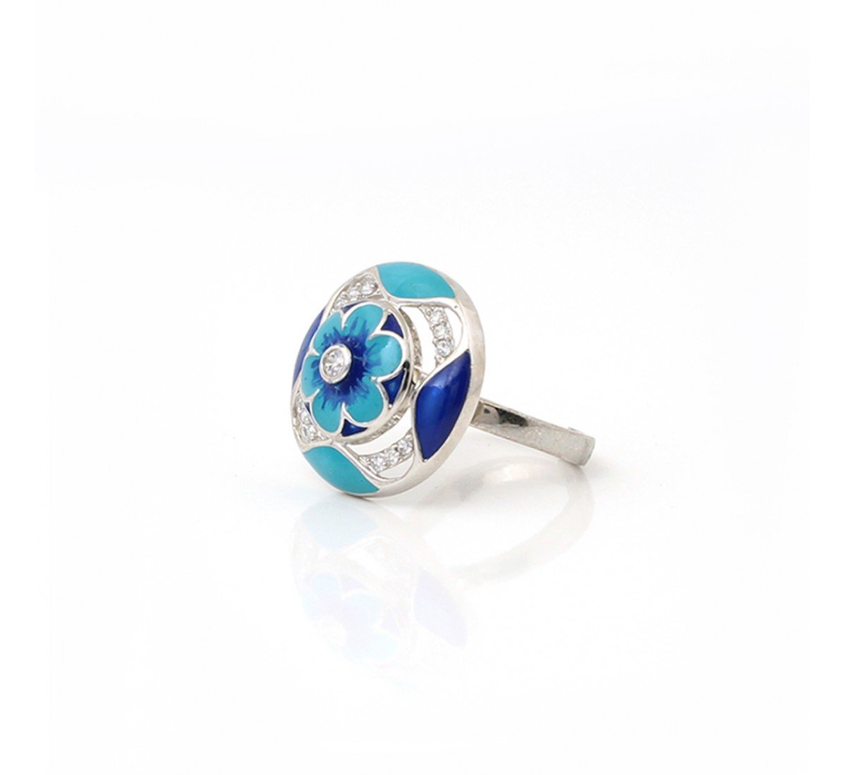Silver Aquamarine Blue Floral Cocktail Ring
