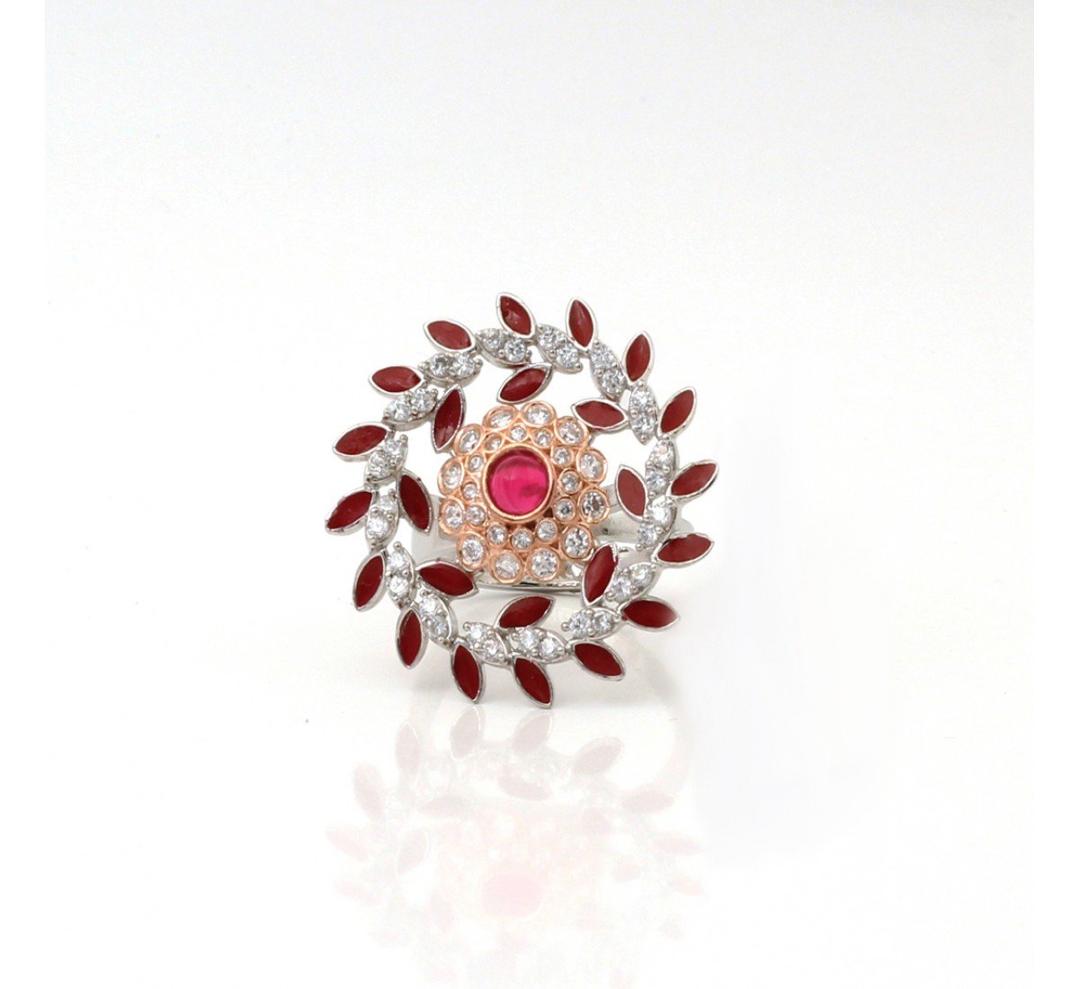 Silver Anemone Red Stone Cocktail Ring