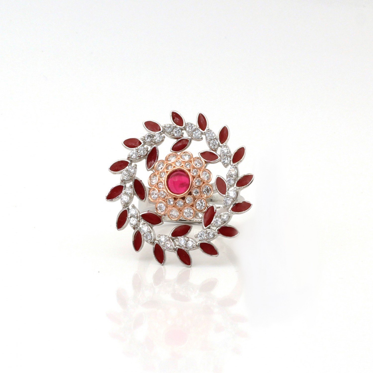 Silver Anemone Red Stone Cocktail Ring Silver Anemone Red Stone Cocktail Ring