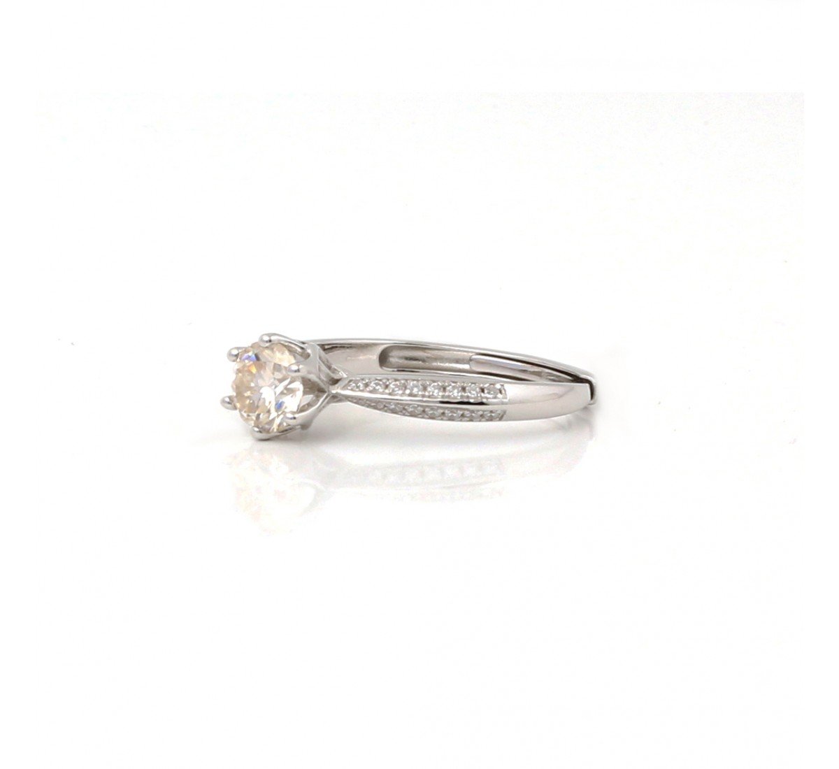 Silver Solitaire Elliptica Zircon Ring