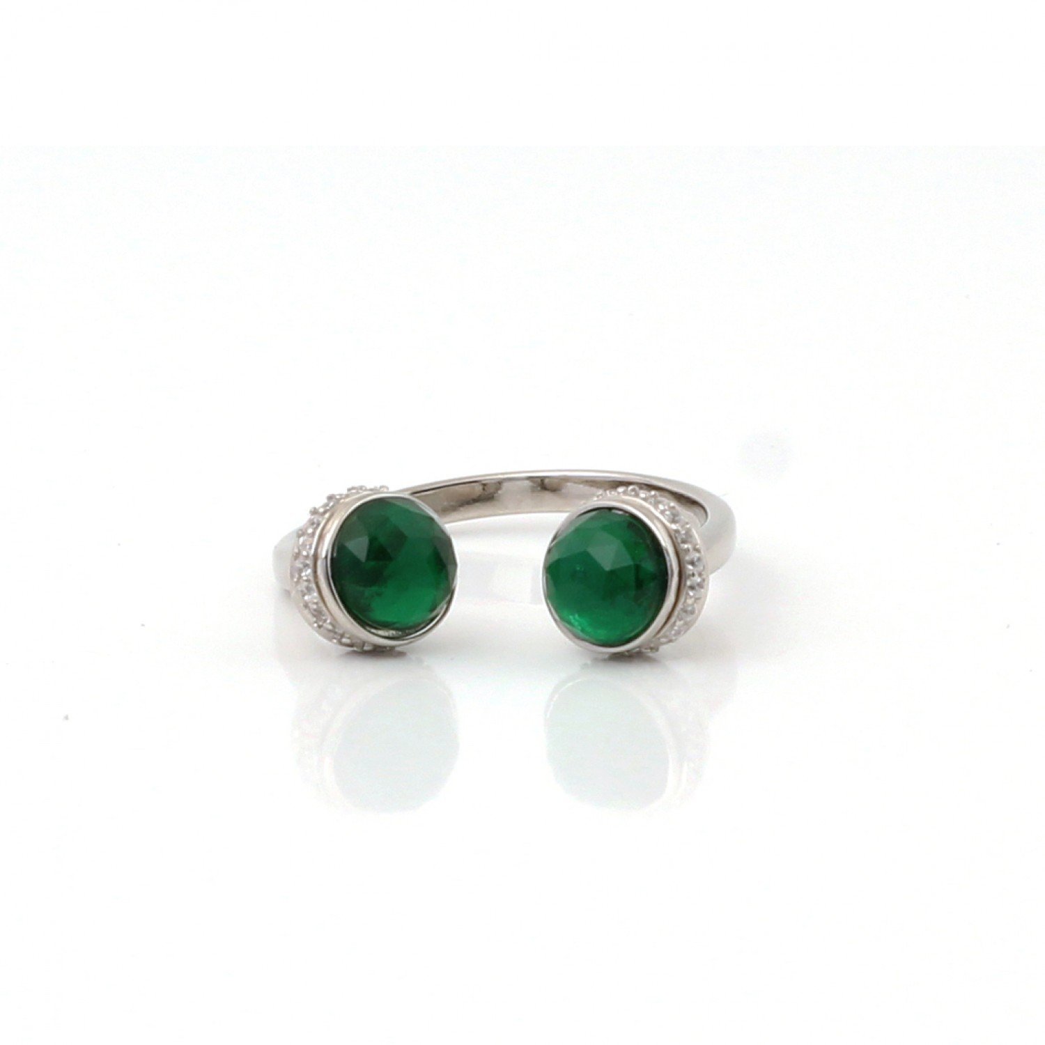 Silver Green Double Side Round Shape Ring Silver Green Double Side Round Shape Ring